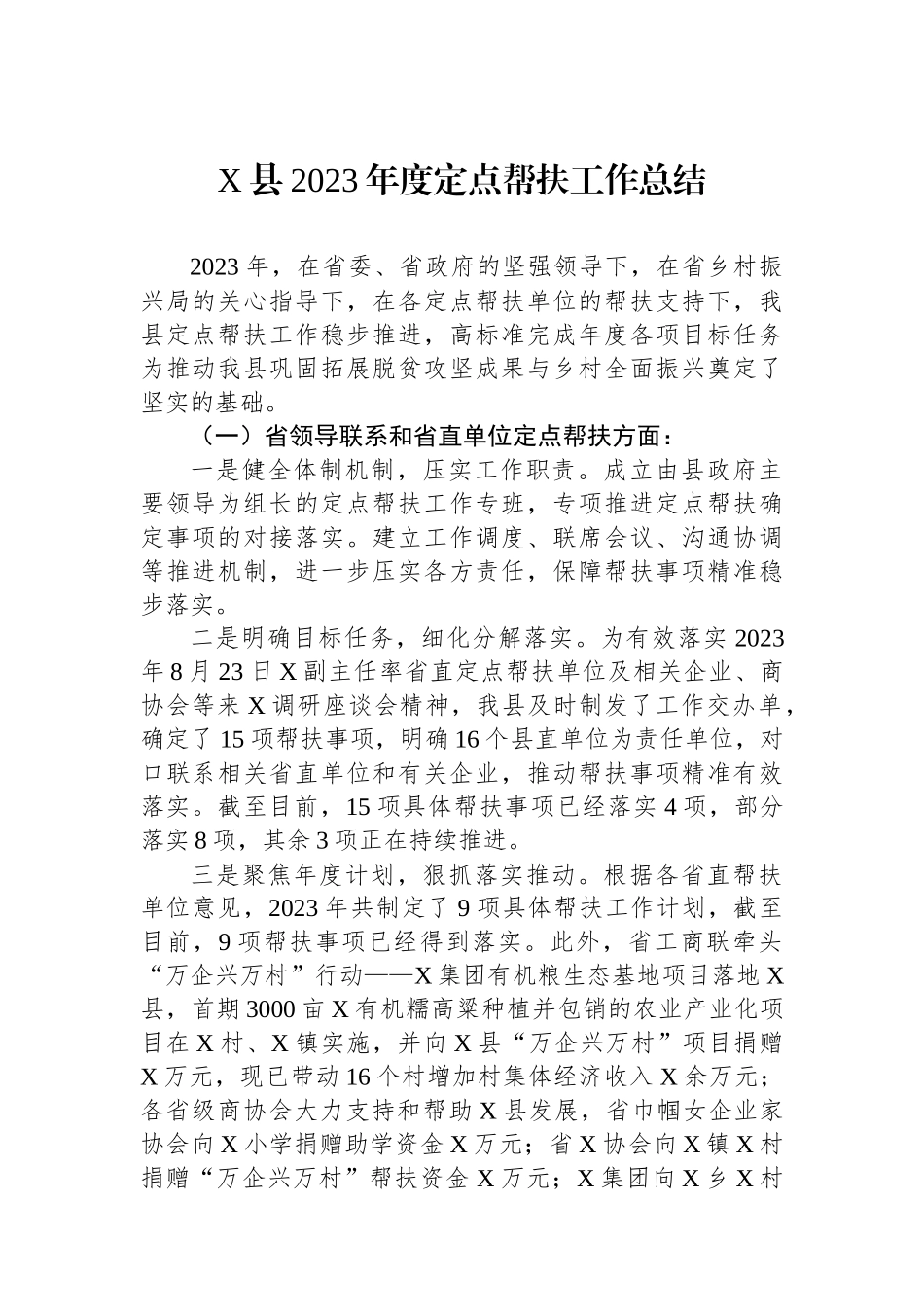 X县2023年度定点帮扶工作总结.docx_第1页