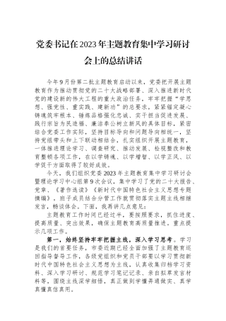 党委书记在2023年主题教育集中学习研讨会上的总结讲话.docx