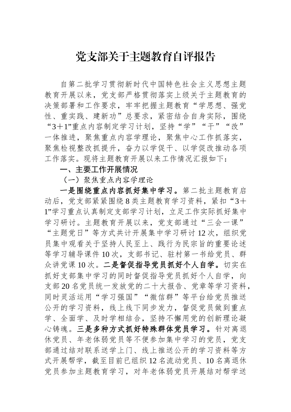 党支部关于主题教育自评报告.docx_第1页