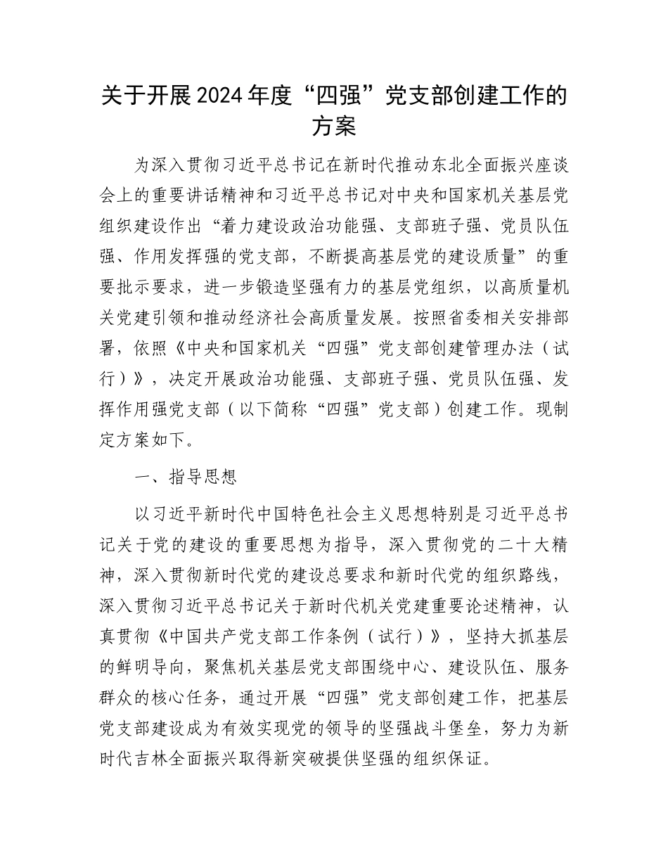 关于开展2024年度“四强”党支部创建工作的方案.docx_第1页