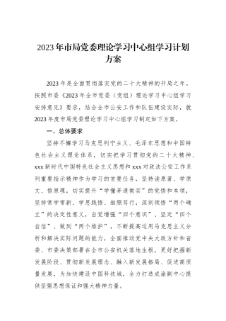 2023年市局党委理论学习中心组学习计划方案.docx