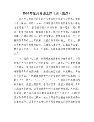 2024年度共青团工作计划（要点）.docx