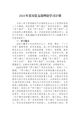 2024年某局党支部理论学习计划.docx
