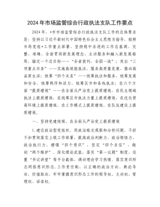 2024年市场监管综合行政执法支队工作要点.docx