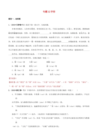 十年高考语文真题分类汇编 专题12 字形（含解斩）-人教版高三全册语文试题.docx