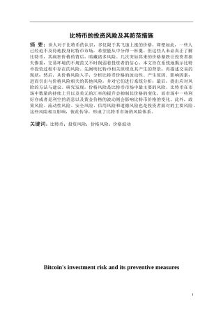 比特币的投资风险及其防范措施分析研究 财务管理专业论文.doc