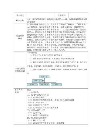 会计（财务管理部门）岗位的实习总结——以上海糯喻餐饮管理有限公司为例开题.doc