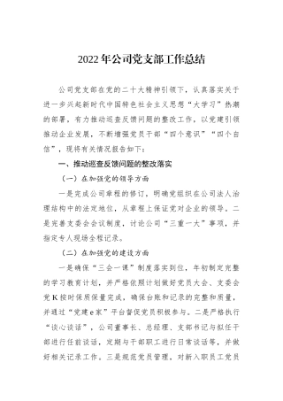 XX年公司党支部工作总结.docx