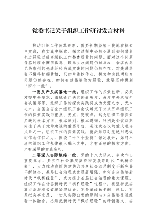 党委书记关于组织工作研讨发言材料.docx