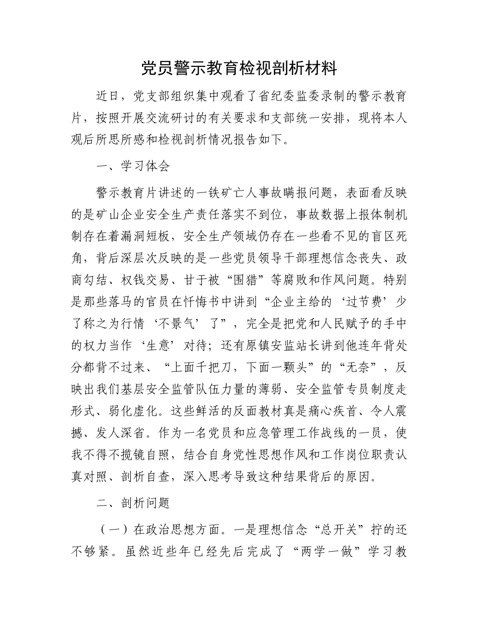 党员警示教育检视剖析材料.docx_第1页