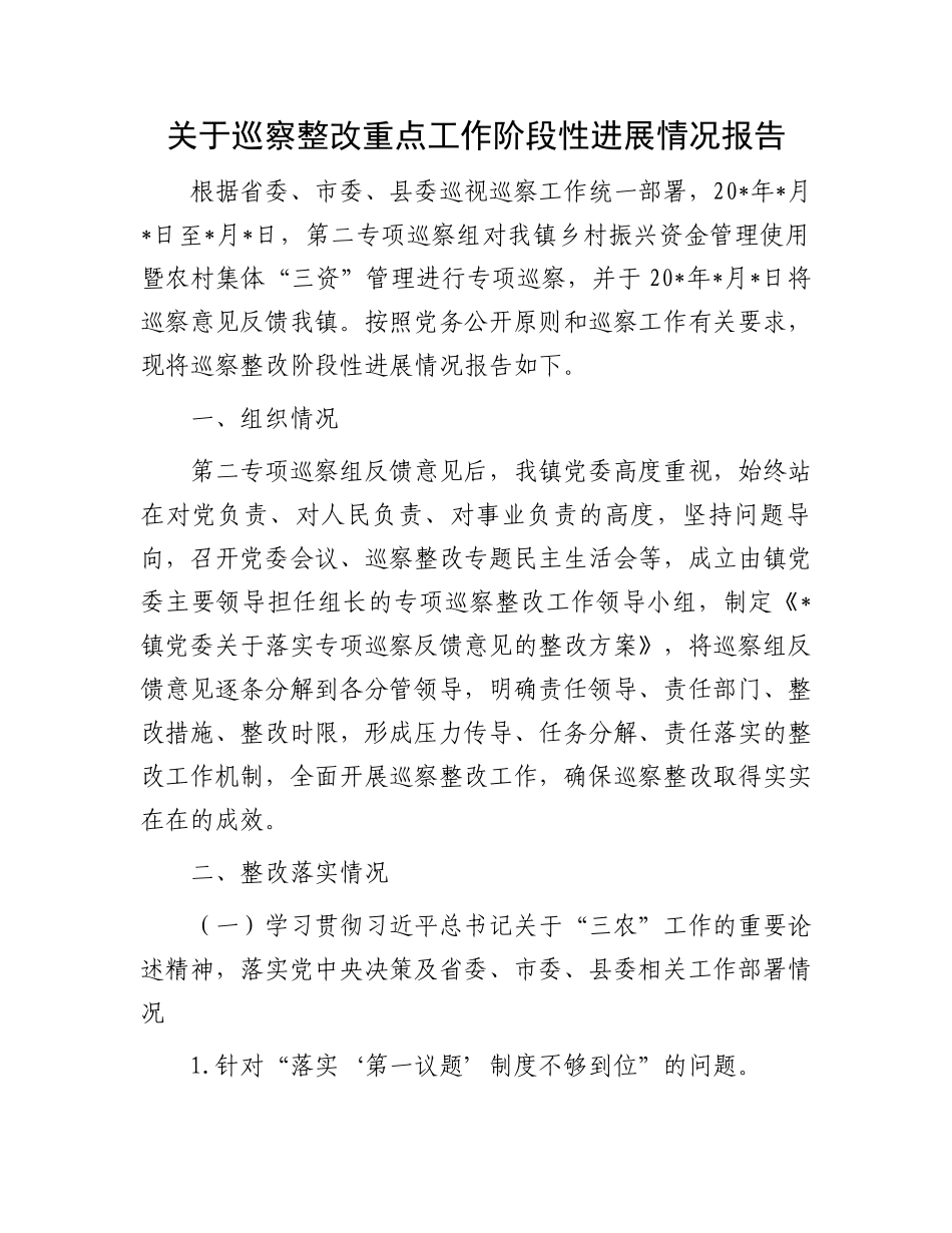 关于巡察整改重点工作阶段性进展情况报告.docx_第1页