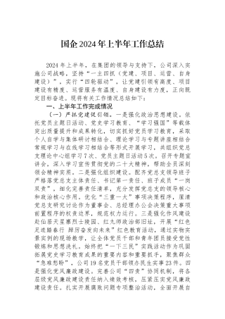 国企2024年上半年工作总结.docx