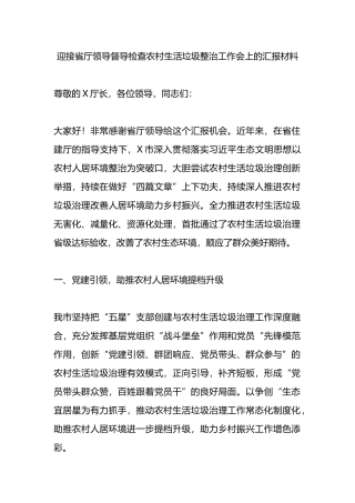 迎接省厅领导督导检查农村生活垃圾整治工作会上的汇报材料.docx