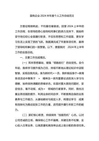 国有企业2024半年度个人工作总结范文.docx
