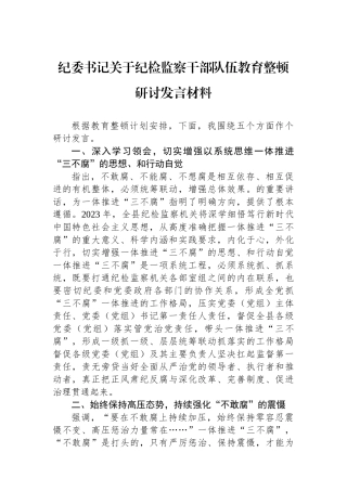纪委书记关于纪检监察干部队伍教育整顿研讨发言材料.docx