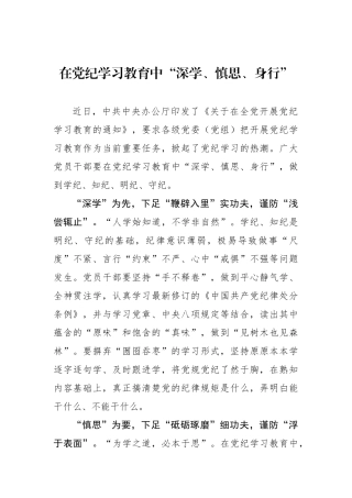 在党纪学习教育中“深学、慎思、身行”.docx