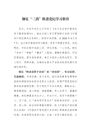 铆足“三劲”推进党纪学习教育.docx