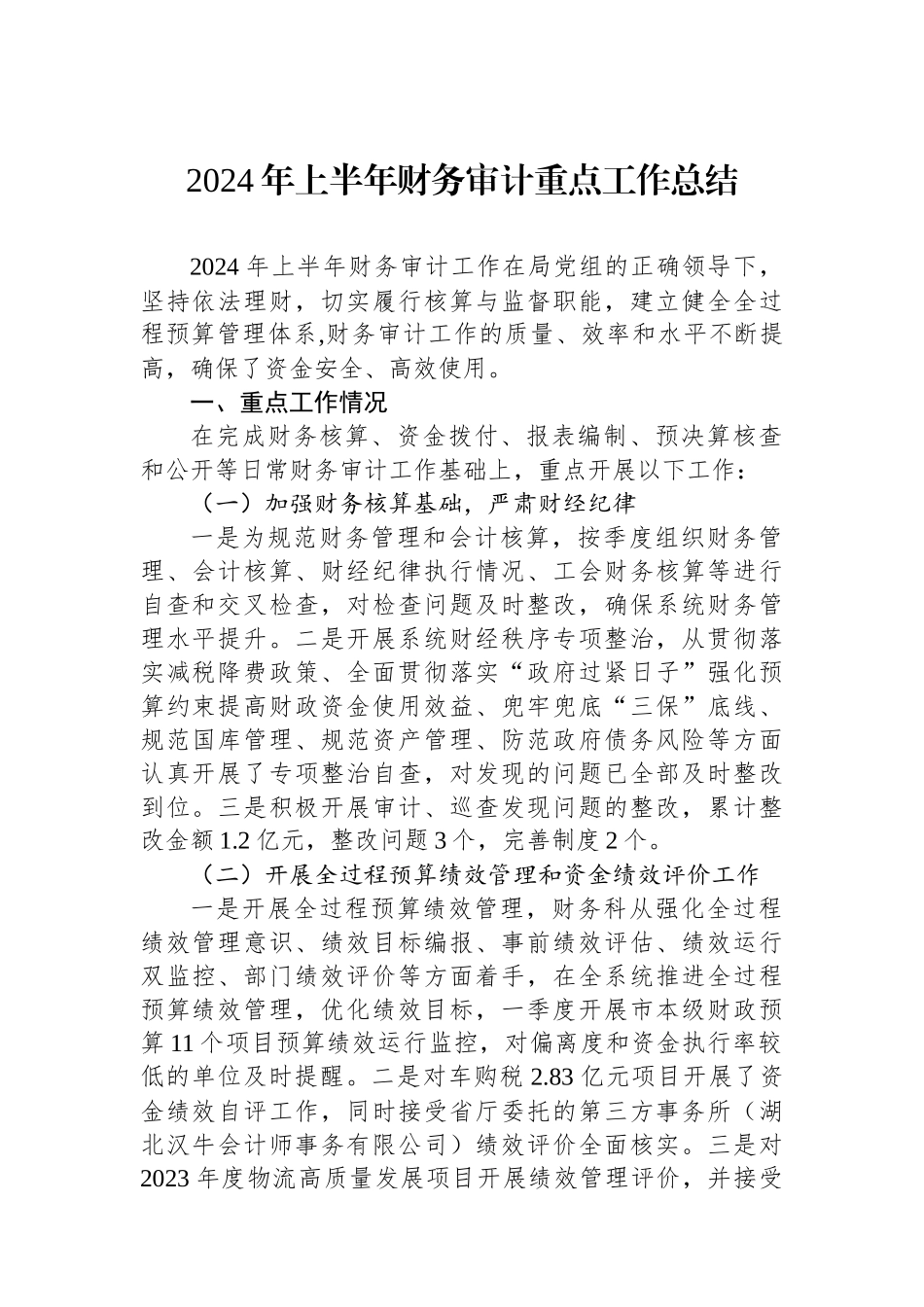 2024年上半年财务审计重点工作总结.docx_第1页