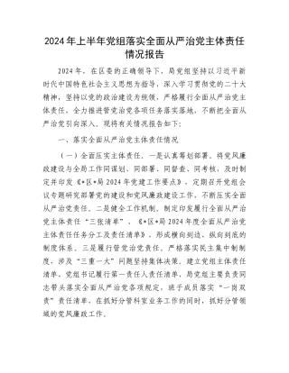 2024年上半年党组落实全面从严治党主体责任情况报告.docx