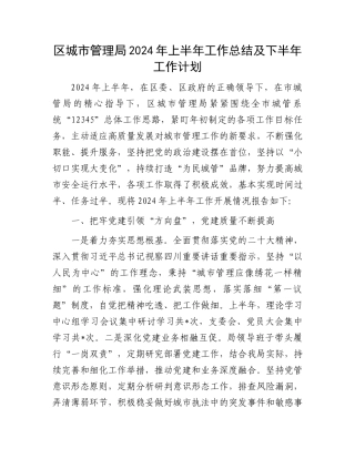 区城市管理局2024年上半年工作总结及下半年工作计划.docx