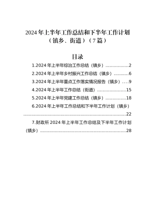 2024年上半年工作总结和下半年工作计划（镇乡、街道）（7篇）.docx