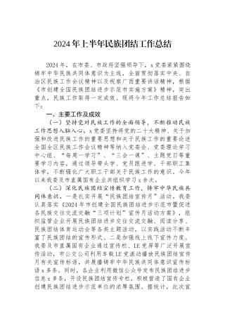2024年上半年民族团结工作总结.docx
