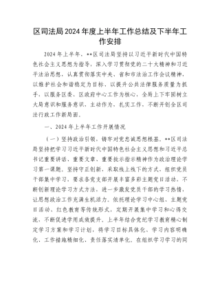 区司法局2024年度上半年工作总结及下半年工作安排.docx