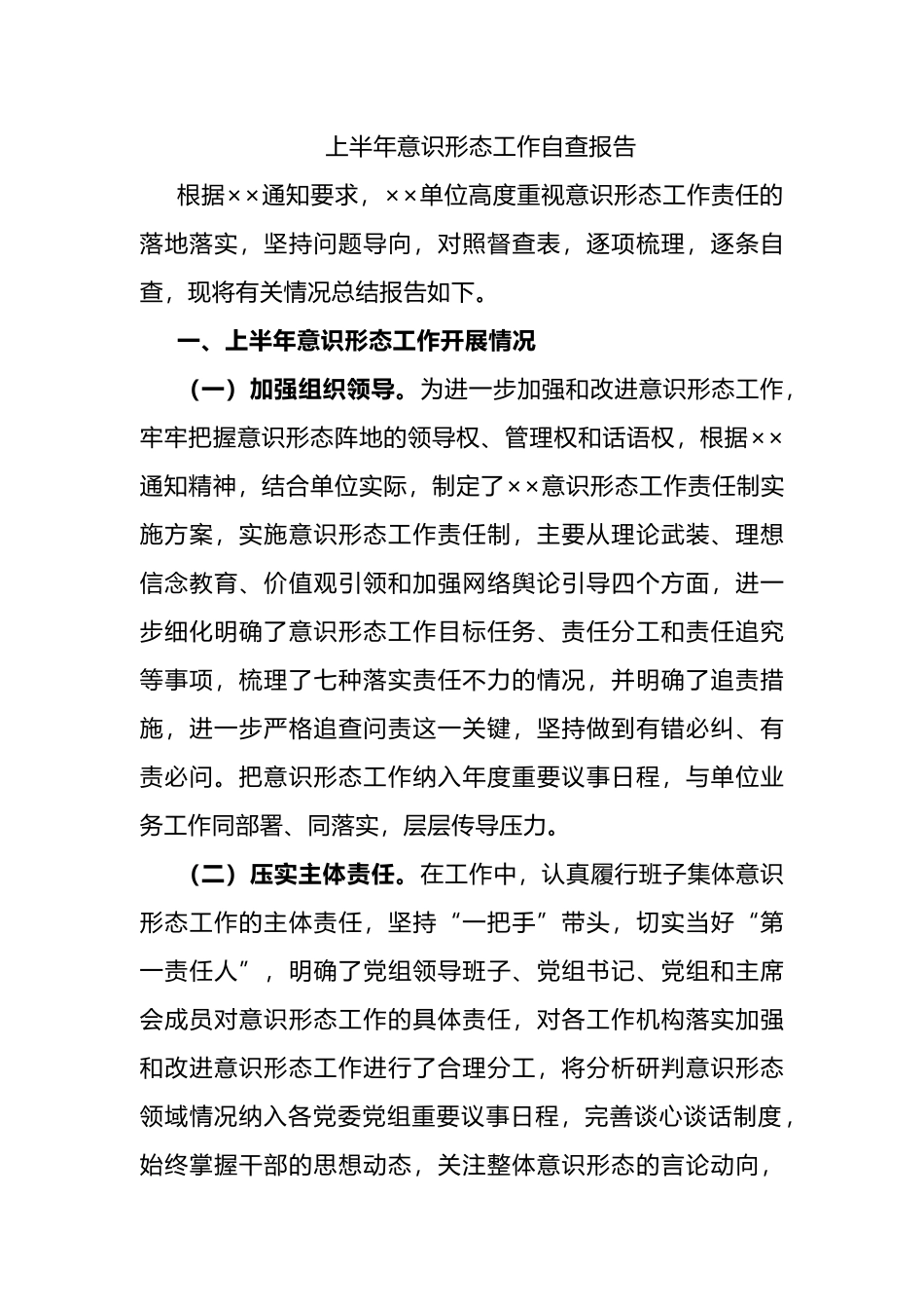 上半年意识形态工作自查报告.docx_第1页