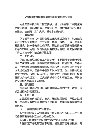 XX市城市管理餐厨废弃物收运专项整治方案.docx