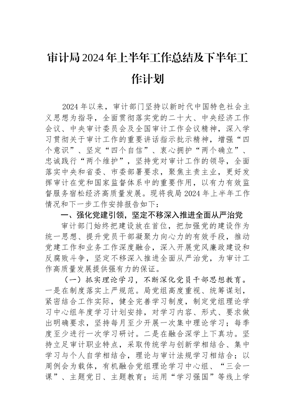 审计局2024年上半年工作总结及下半年工作计划.docx_第1页