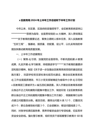 X区教育局2024年上半年工作总结和下半年工作计划.docx
