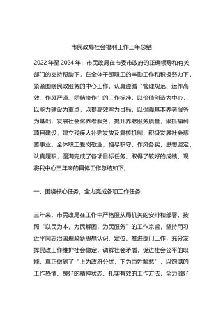 市民政局社会福利工作三年总结.docx