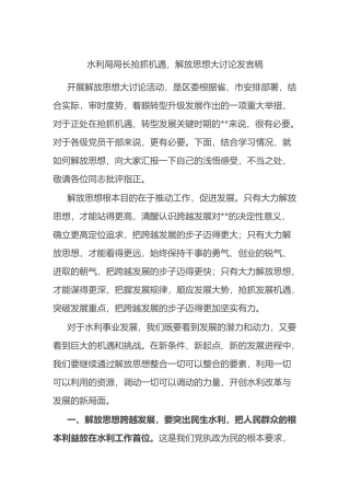 水利局局长抢抓机遇，解放思想大讨论发言稿.docx