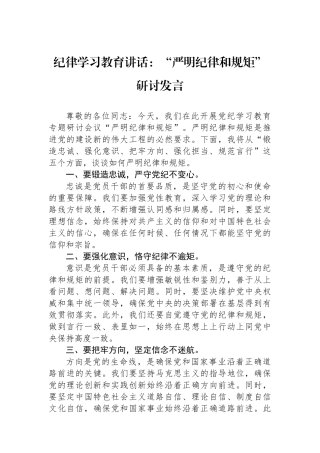 纪律学习教育讲话：“严明政治纪律和政治规矩”研讨发言.docx
