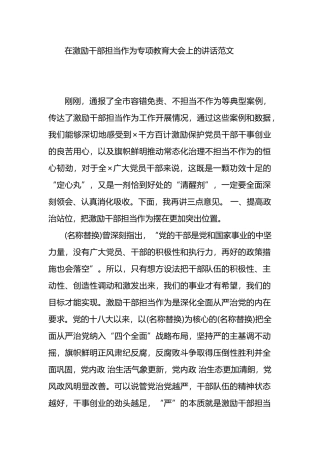 在激励干部担当作为专项教育大会上的讲话范文.docx