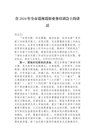 在2024年全市巡视巡察业务培训会上的讲话.docx