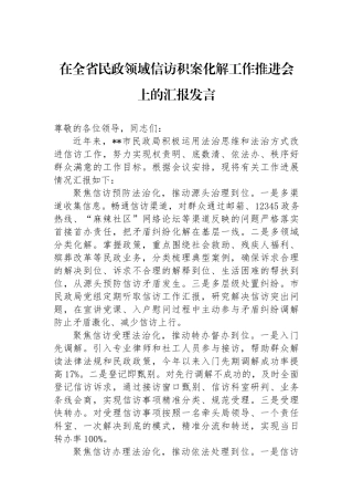 在全省民政领域信访积案化解工作推进会上的汇报发言.docx