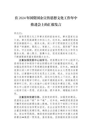 在2024年国资国企宣传思想文化工作年中推进会上的汇报发言.docx