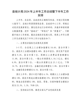 县统计局2024年上半年工作总结暨下半年工作安排.docx