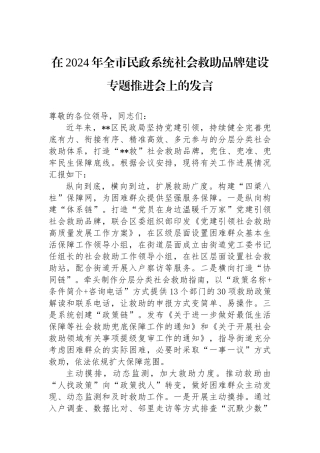 在2024年全市民政系统社会救助品牌建设专题推进会上的发言.docx