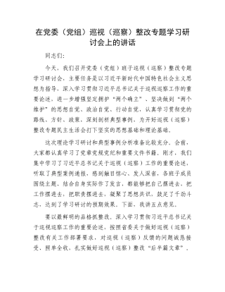 在党委（党组）巡视（巡察）整改专题学习研讨会上的讲话.docx