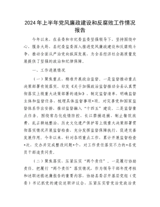 2024年上半年党风廉政建设和反腐败工作情况报告.docx