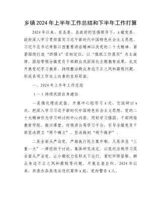 乡镇2024年上半年工作总结和下半年工作打算.docx