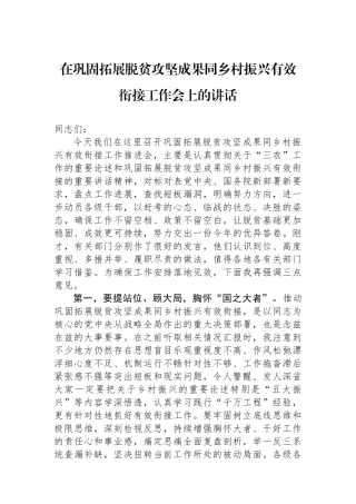 在巩固拓展脱贫攻坚成果同乡村振兴有效衔接工作会上的讲话.docx