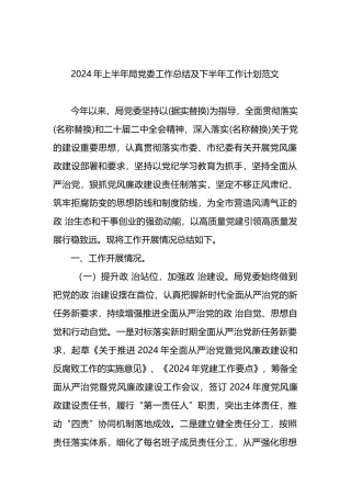 2024年上半年局党委工作总结及下半年工作计划范文.docx