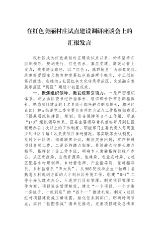 在红色美丽村庄试点建设调研座谈会上的汇报发言.docx