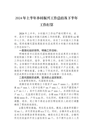 2024年上半年乡村振兴工作总结及下半年工作打算.docx