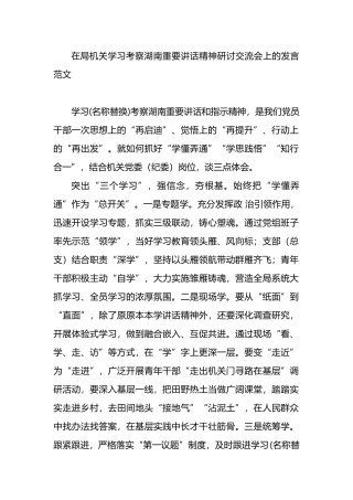 在局机关学习考察湖南重要讲话精神研讨交流会上的发言范文.docx
