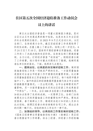 在区第五次全国经济迎检准备工作动员会议上的讲话.docx