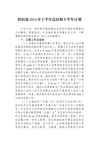 组织部2024年上半年总结和下半年计划.docx